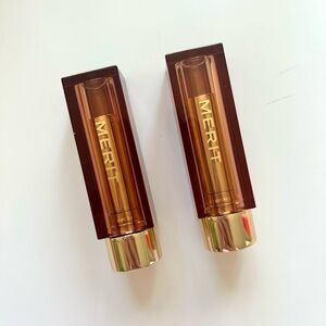 MERIT Beauty signature lipsticks in Baby and L’Avenue